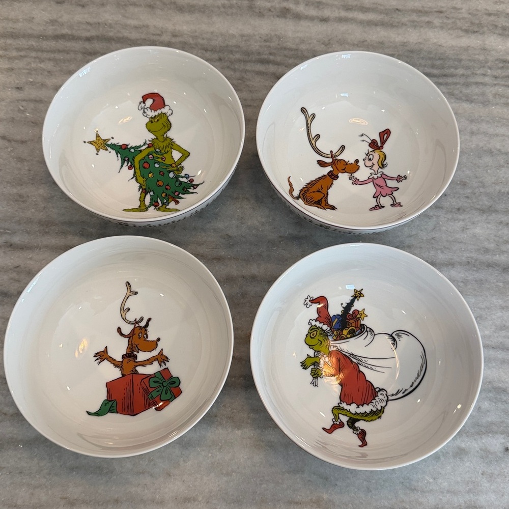 NEW Williams Sonoma The Grinch Porcelain Cereal Bowls - Set of 4